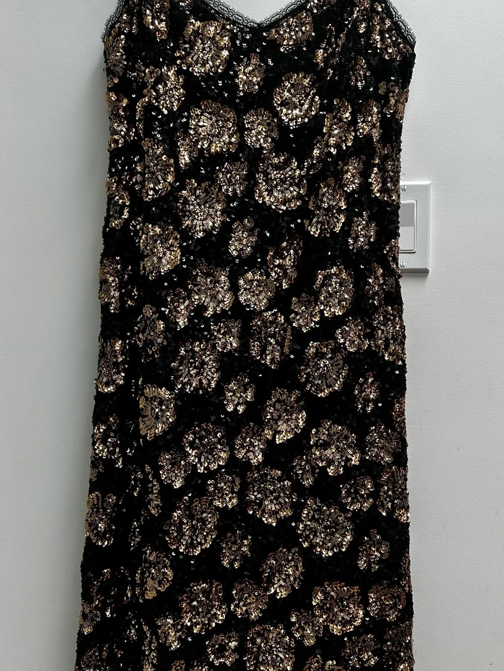 J Crew Black and Gold Sequined Cocktail Dress